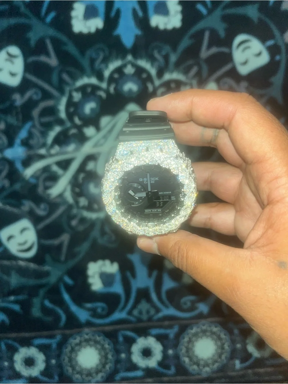 G-Shock Black Dial Watch with .925 Silver dimond Bezel